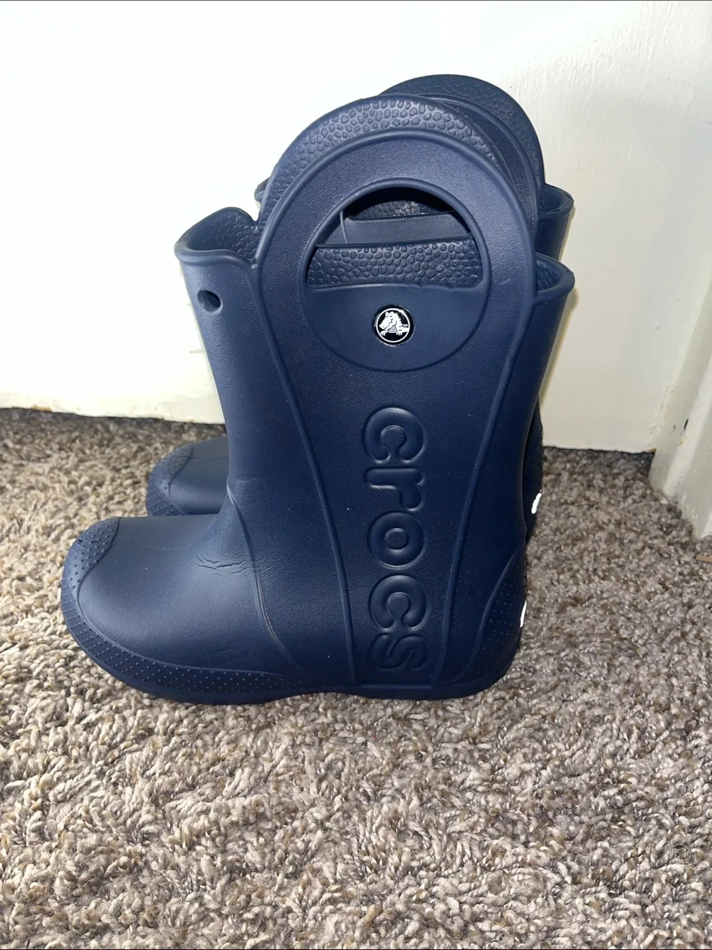 CROCS Kids Navy Handle Rain Boots with Easy Grip Handles